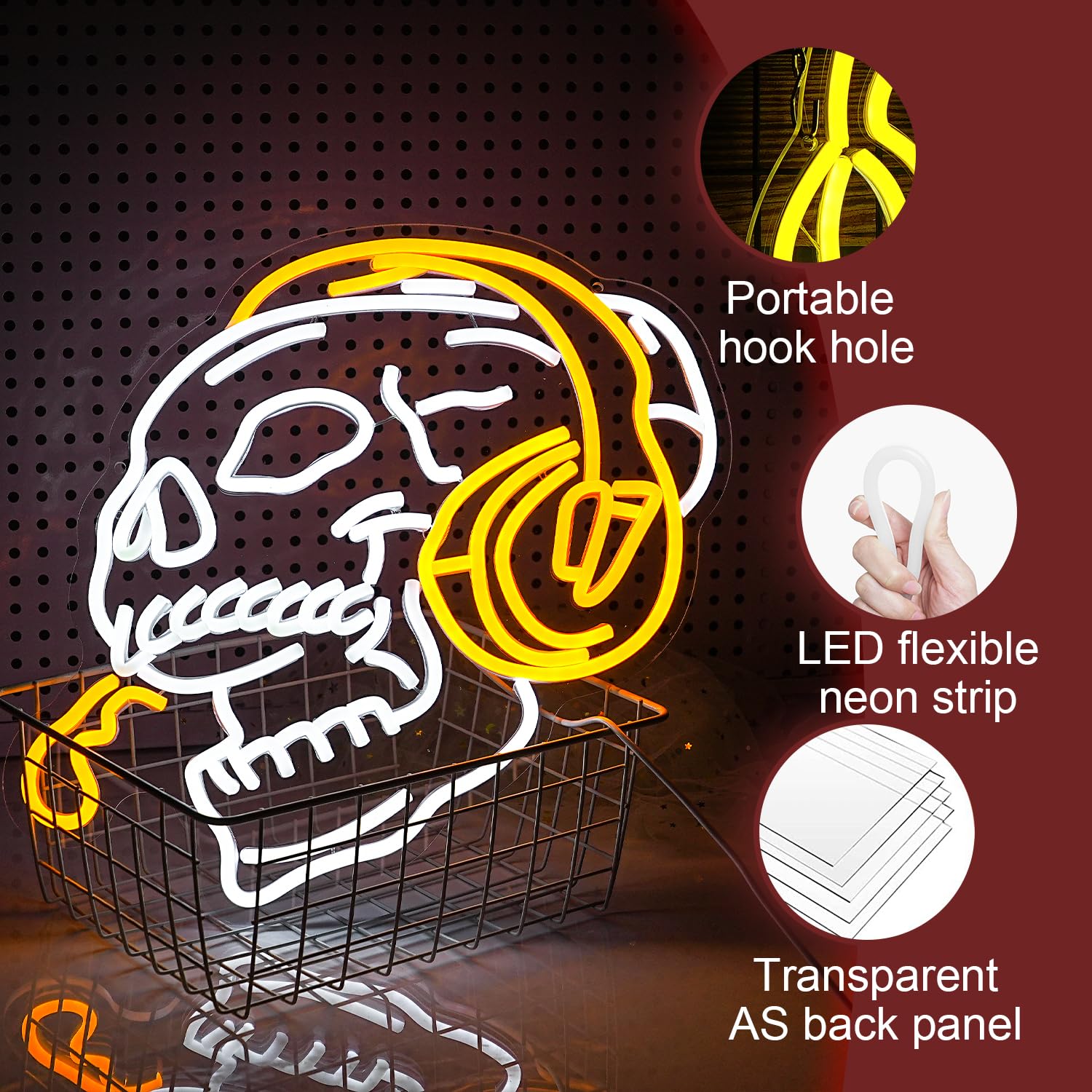 LIUOZHTEA Skull Headphone Neon Sign Headphone Neon Light for Wall